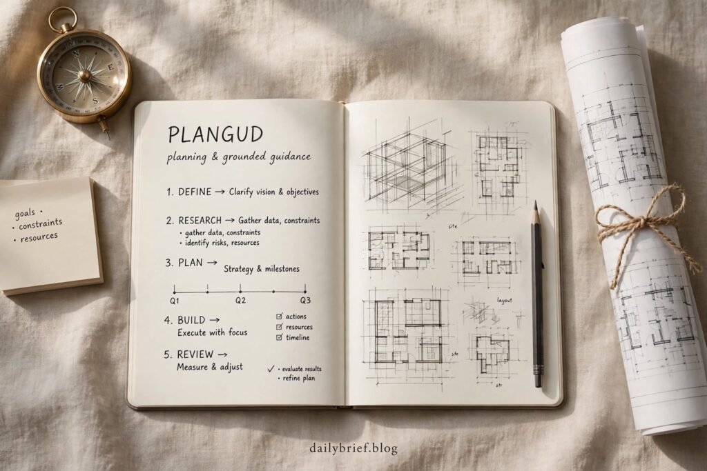 A stack of natural wooden planks in a woodworking workshop illustrating the meaning of plangud.